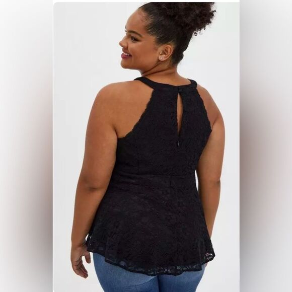 NWT Torrid Black Lace Peplum High Neck Top - Picture 6 of 10